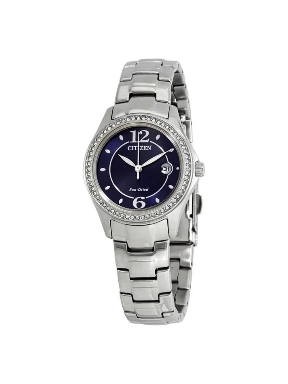 NWT Citizen Silhouette Crystal Eco-Drive Blue Dial Stainless Steel Ladies Watch